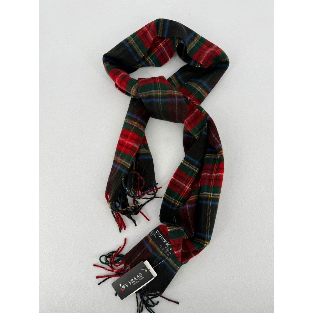 V. Fraas Scarf Unisex OS Black Plaid Cashmink Acrylic Fringe Made in Germany‎